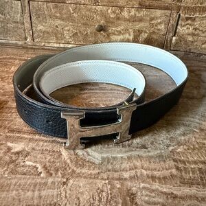 Classic Hermes Black and White reversible Leather Belt sz 34-40